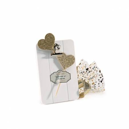 10 coeurs paillettes or sur pic 3,5x3cm 