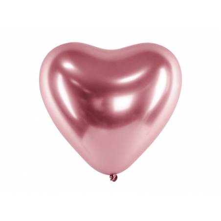 Ballons brillants 30 cm coeurs or rose 