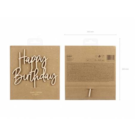 Topper en bois Joyeux anniversaire, 16,5 cm 