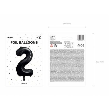 Ballon aluminium numéro 2, 86cm, noir 