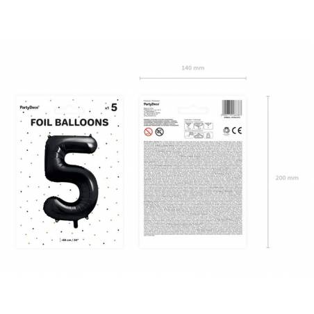 Ballon aluminium numéro 5, 86cm, noir 