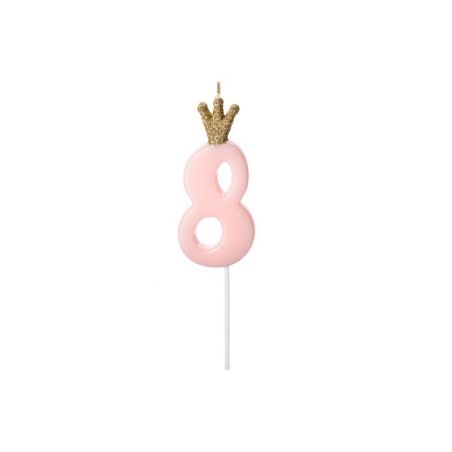 Bougie d'anniversaire Numéro 8, rose clair, 9.5cm 