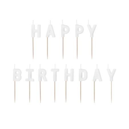 Bougies d'anniversaire Happy Birthday 25 cm blanc 