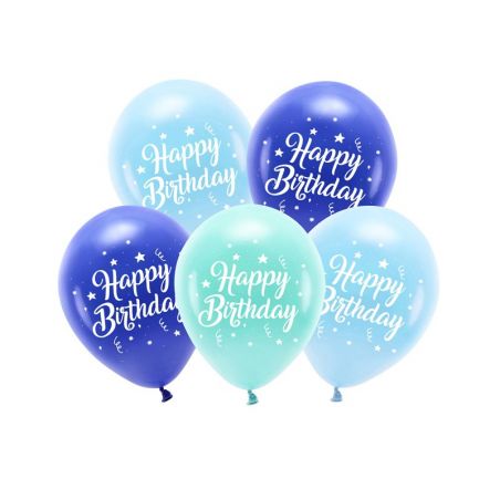 Eco Ballons 26 cm Joyeux anniversaire bleu 