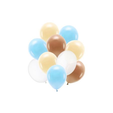 Bouquet de 10 ballons en latex, bleu, pêche, chocolat et transparent