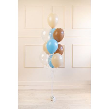 Bouquet de 10 ballons en latex, bleu, pêche, chocolat et transparent