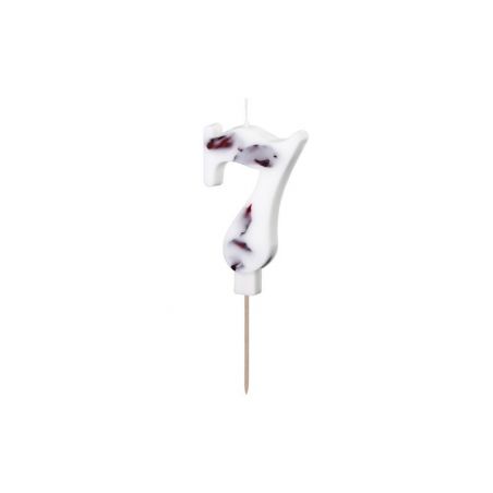 Bougie d'anniversaire numéro '7', blanche avec pétales de fleurs, 8 cm 