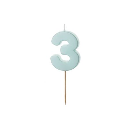 Bougie d'anniversaire Chiffre 3, bleu clair, taille 5,5 cm 