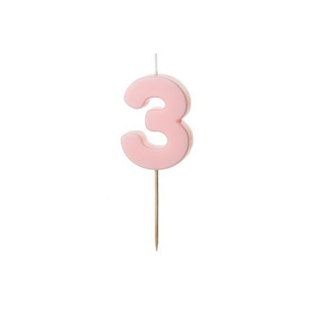 Bougie d'anniversaire numéro 3, rose clair, 5,5 cm 