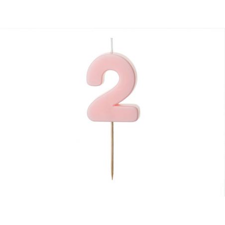 Bougie d'anniversaire numéro 2, rose clair, 5,5 cm 