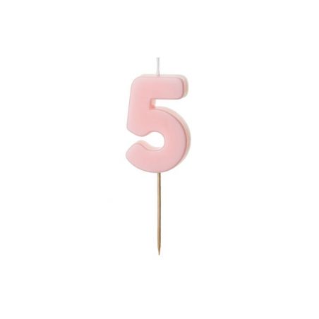 Bougie d'anniversaire Numéro 5, rose clair, 5,5 cm 