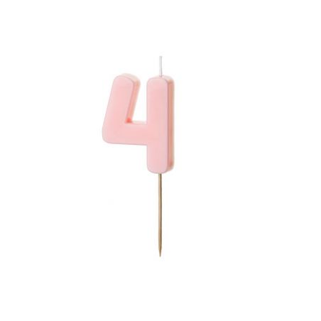 Bougie d'anniversaire numéro 4, rose clair, 5,5 cm 