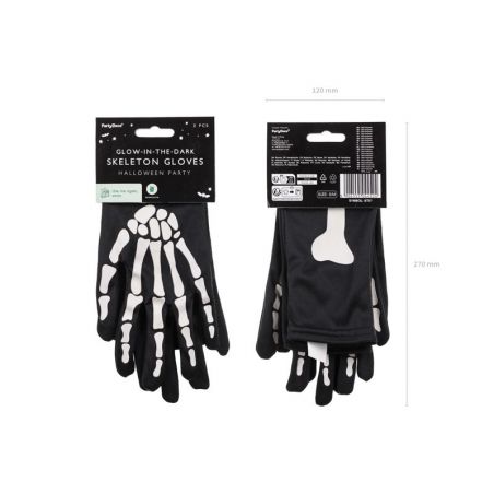 Gants phosphorescents, noirs, taille S/M 