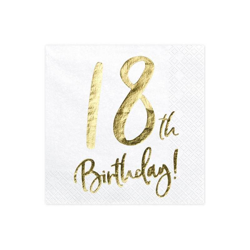 20 Serviette 18e Anniversaire blanche 33x33cm