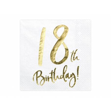 Serviette 18e Anniversaire blanche 33x33cm 