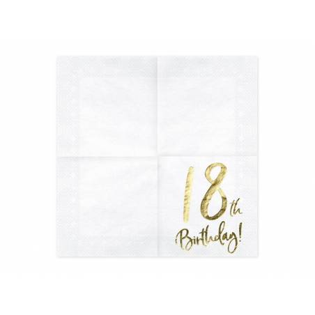 Serviette 18e Anniversaire blanche 33x33cm 