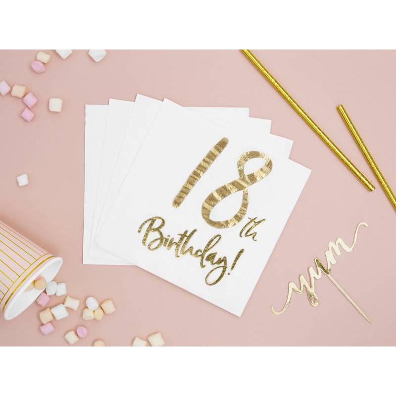 20 Serviette 18e Anniversaire blanche 33x33cm