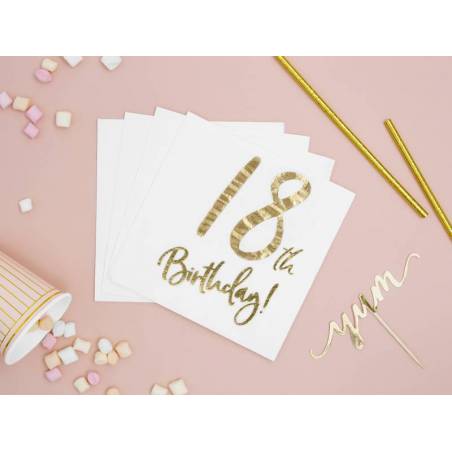 Serviette 18e Anniversaire blanche 33x33cm 