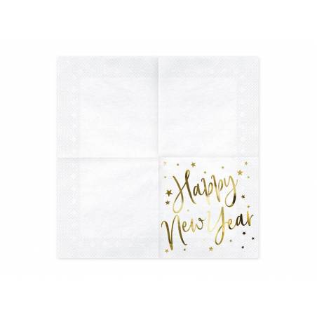 Serviettes Happy New Year blanches 33x33cm 